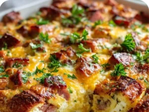 Delicious Beef Ham Cheese Casserole fresh out of the oven