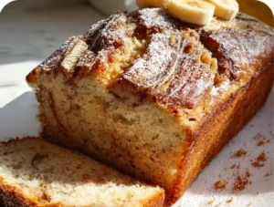 Biscoff banana bread swirl loaf topped with a drizzle of Biscoff spread