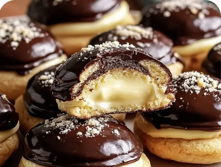 Delicious homemade Boston Cream Pie Cookies with chocolate frosting