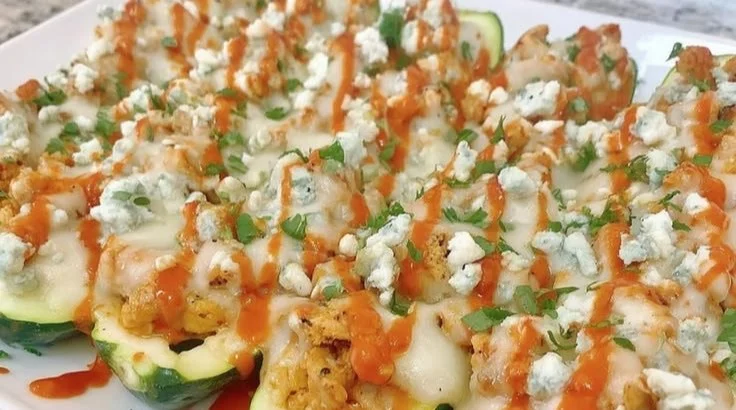 Buffalo Chicken Zucchini Boats