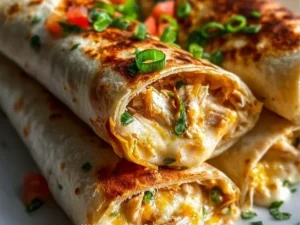 Cheese Garlic Chicken Wraps served on a plate with fresh herbs