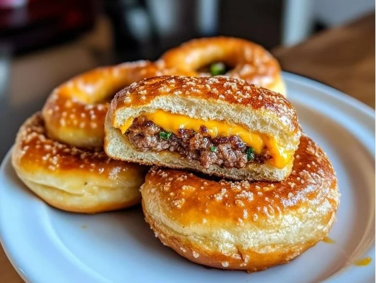 Delicious cheeseburger pretzel bombs served on a plate