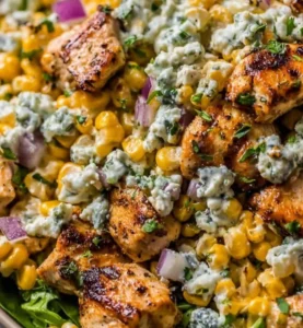 Delicious Chicken Street Corn Salad served in a bowl with vibrant ingredients.