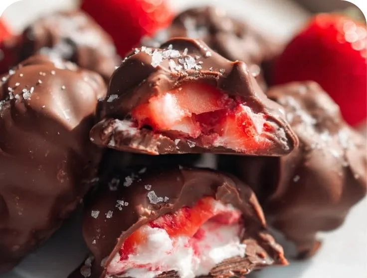 Chocolate strawberry yogurt clusters with a delicious coating.