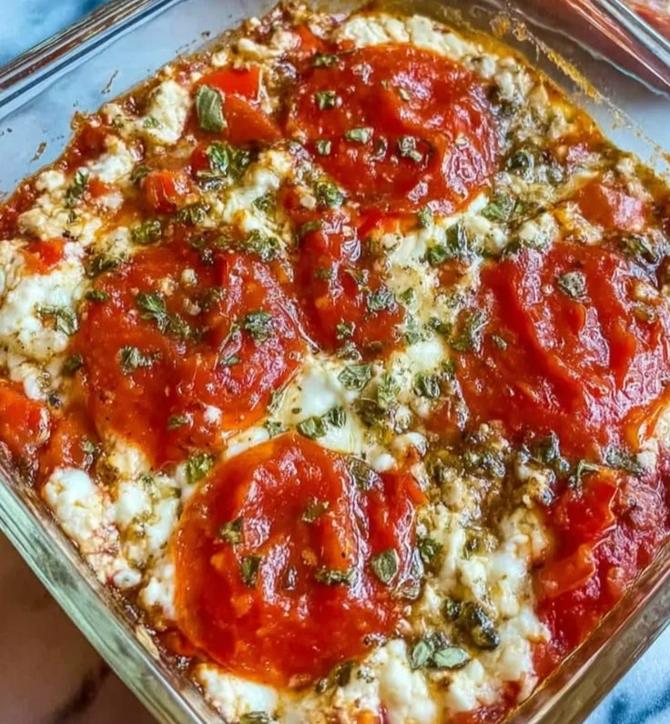 Delicious Cottage Cheese Pizza Bowl topped with fresh ingredients