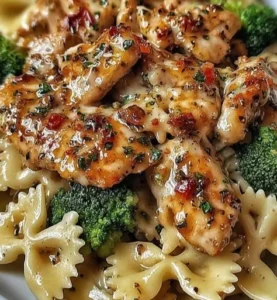 Delicious Lemon Bowtie Chicken with Cowboy Butter served on a plate