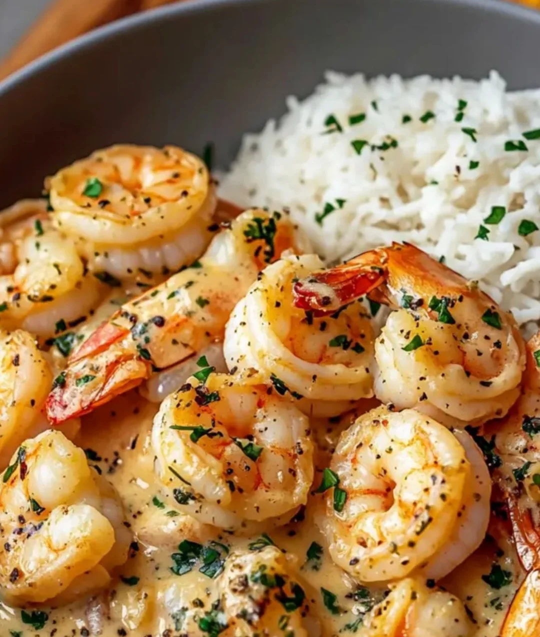 Delicious creamy garlic butter shrimp served over rice for a satisfying meal.