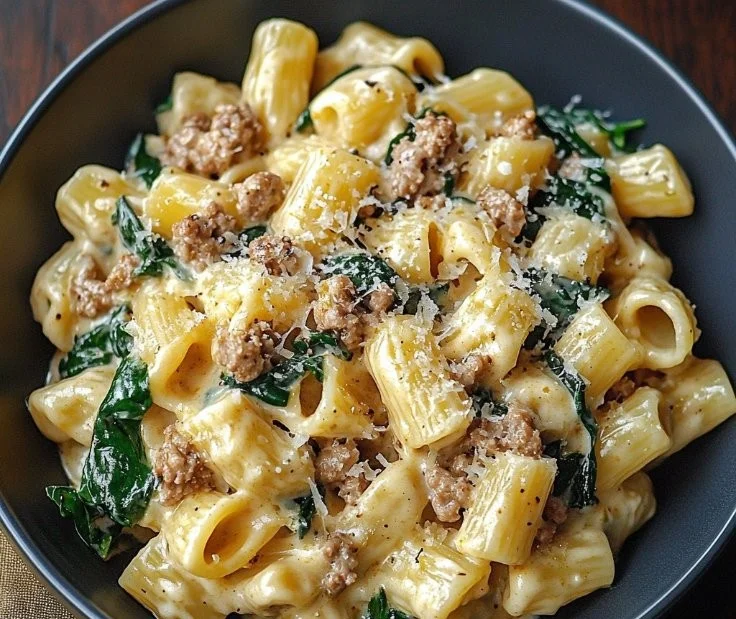 Creamy Ground Turkey Spinach Pasta