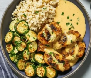 Creamy lemon butter chicken served in a skillet with herbs