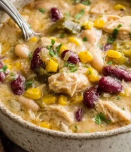 Bowl of creamy white chicken chili garnished with cilantro