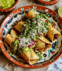 Delicious crispy black bean taquitos served with salsa and fresh toppings