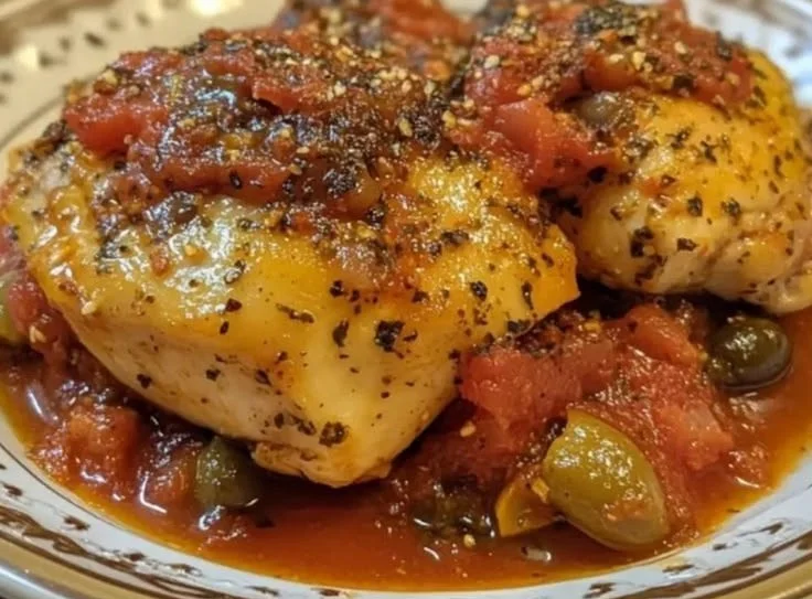 Crockpot Chicken with Tomato Olive Sauce