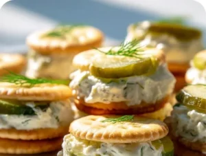 Dill Pickle Cheese Ritz Bites snacks on a plate