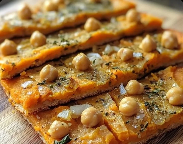 Gluten-free sweet potato and chickpea flatbread on a plate