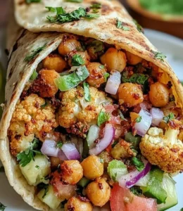 High-protein chickpea cauliflower wraps served with fresh toppings