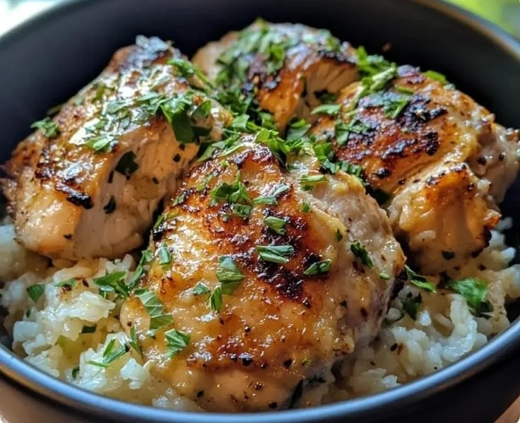 Instant Pot chicken served with coconut rice