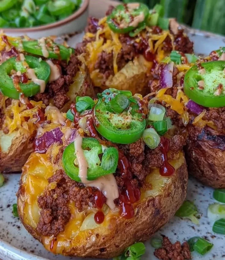 Loaded potato taco bowls with fresh toppings and flavorful ingredients