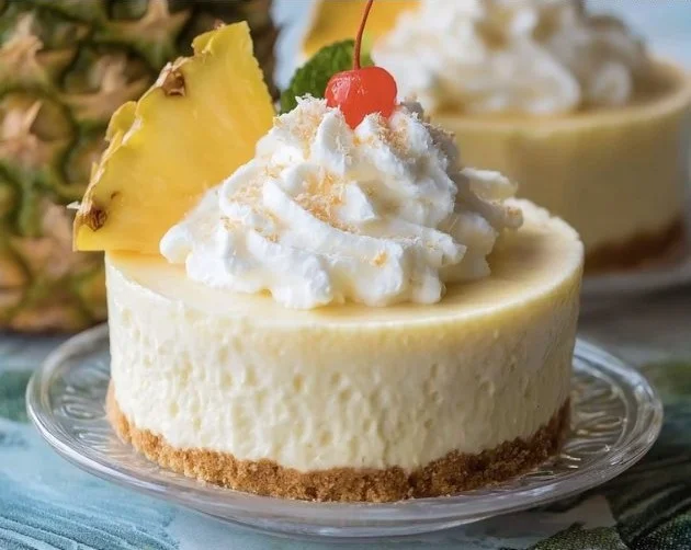Delicious no-bake piña colada cheesecake mousse topped with coconut and pineapple.