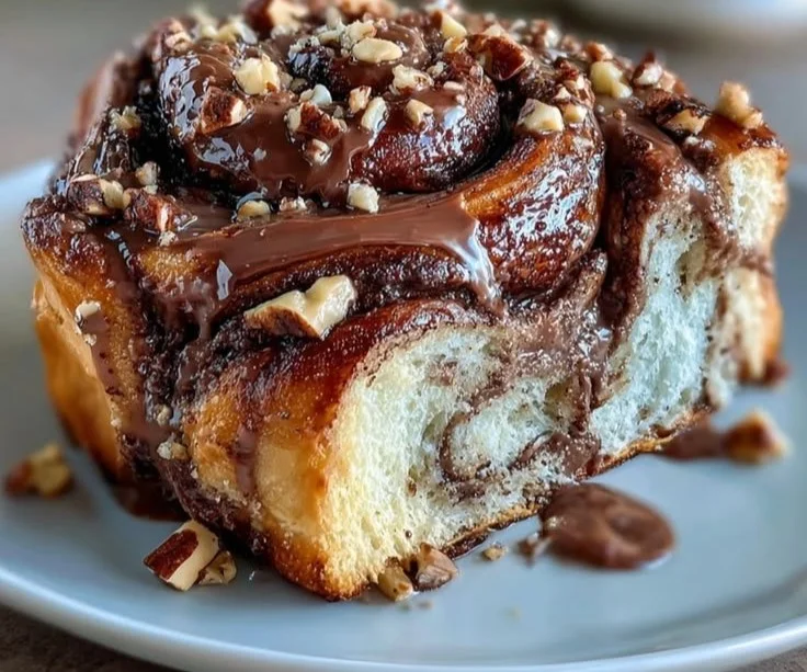 Homemade Nutella Babka loaf with rich chocolate swirls and a golden crust.