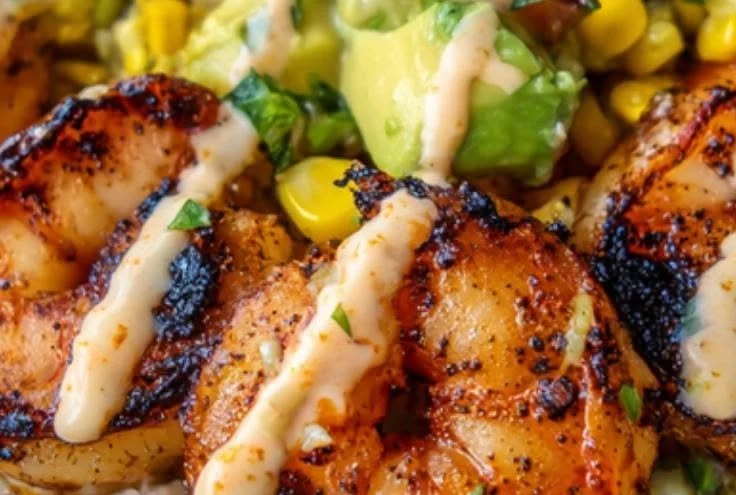 Quick Grilled Shrimp Bowls with Creamy Garlic Sauce