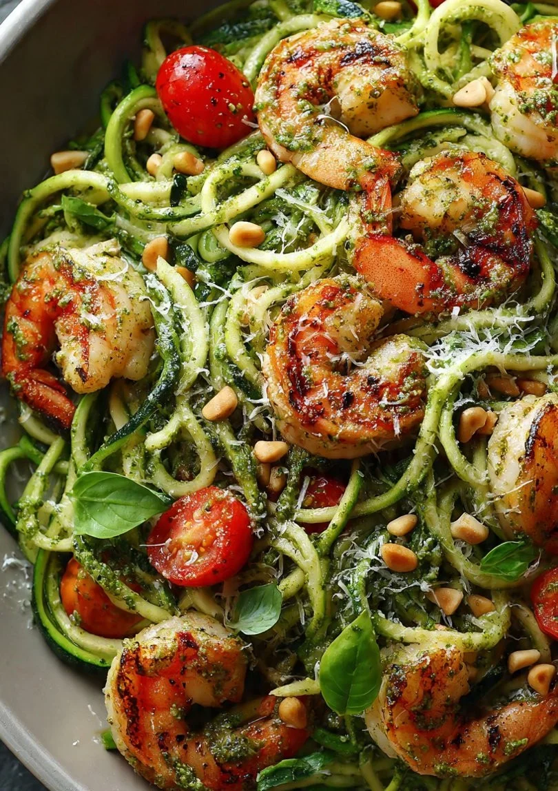 Shrimp and Pesto Zucchini Noodles