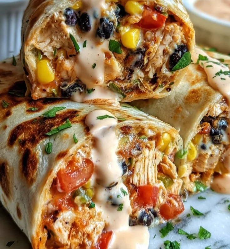 Delicious Southwest Chicken Wraps filled with chicken, veggies, and spices