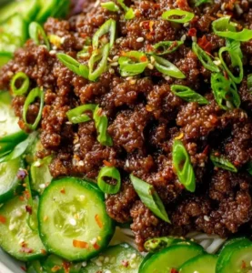 Delicious Spicy Keto Korean Ground Beef served in a bowl
