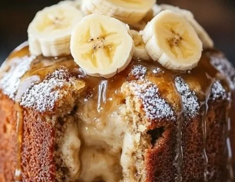 Sticky Banana Bread Pudding Cake with Toffee Sauce