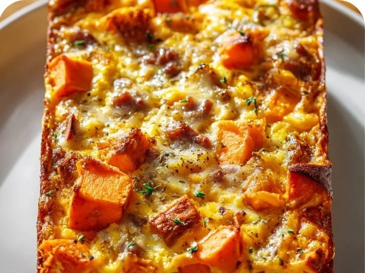Delicious sweet potato egg casserole served in a dish