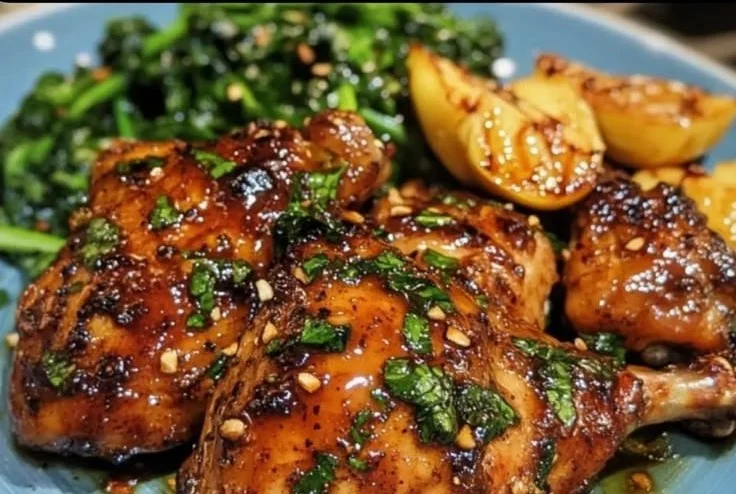 Tamarindo Glaseado de Pollo con Verduras de Ajo