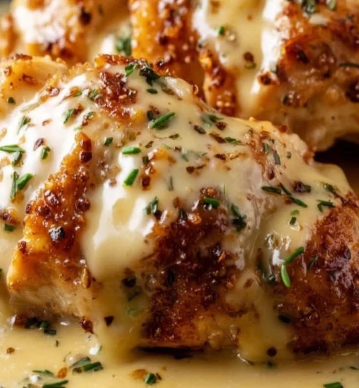 Delicious Texas Roadhouse-inspired smothered chicken served on a plate.