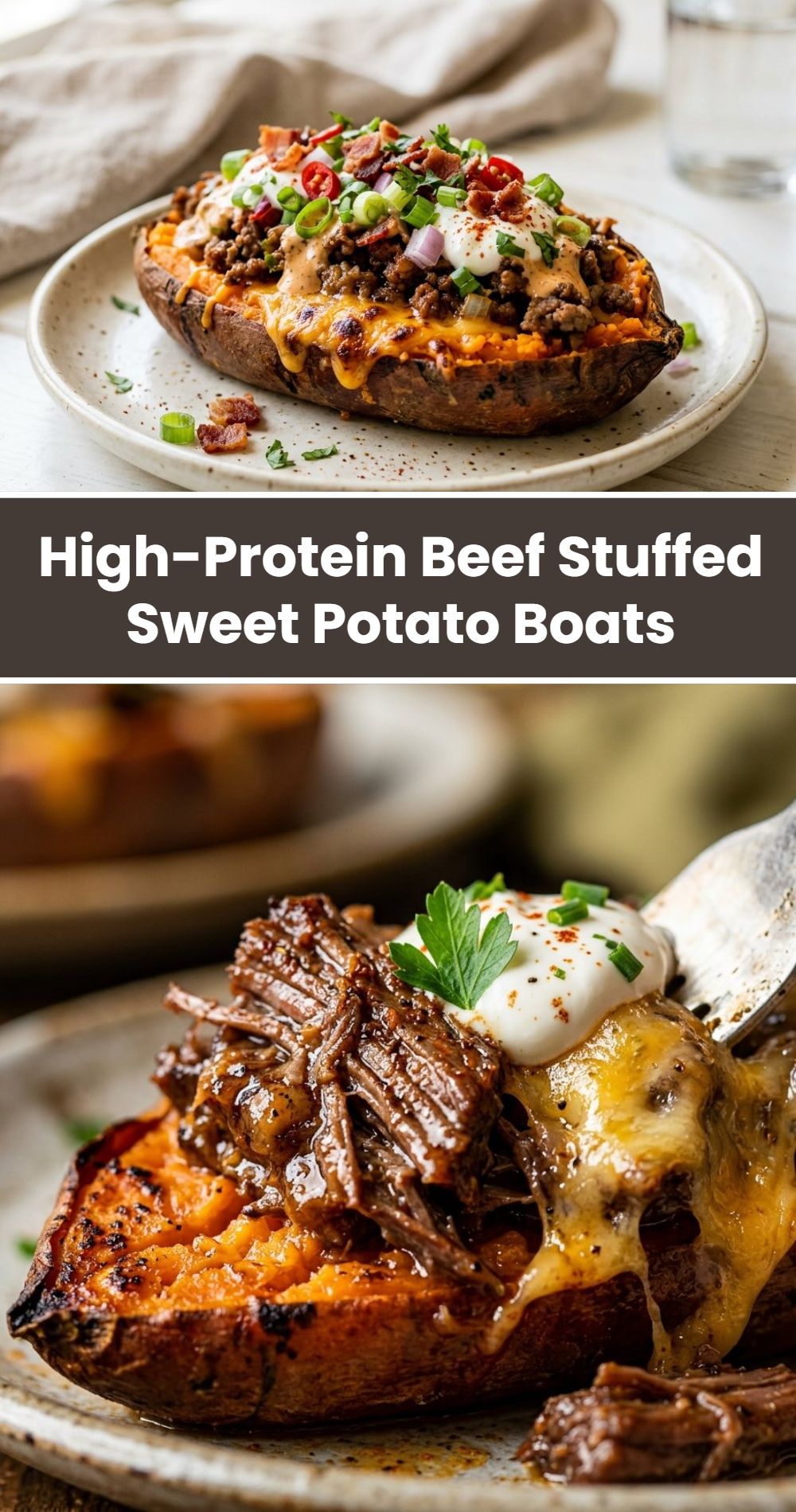 High Protein Beef Stuffed Sweet Potato Boats