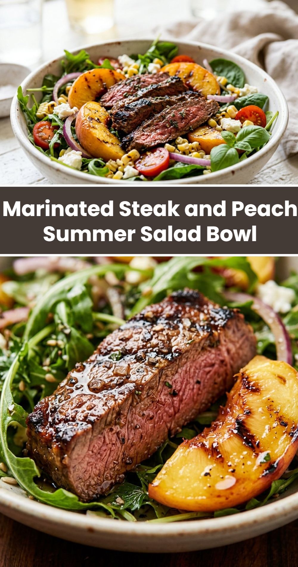 Marinated Steak Peach Summer Salad Bowl