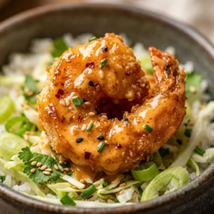 Air Fryer Bang Bang Shrimp served in a bowl with fresh ingredients