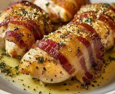Bacon Wrapped Garlic Parmesan Chicken