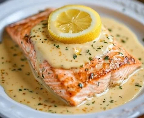 Baked Salmon with Lemon Butter Cream Sauce