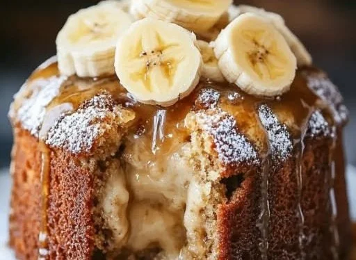 Sticky Banana Bread Pudding Cake with Toffee Sauce