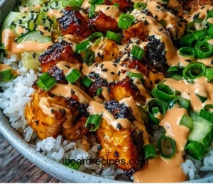 Bang Bang Chicken Bowl recipe featuring chicken and spicy sauce