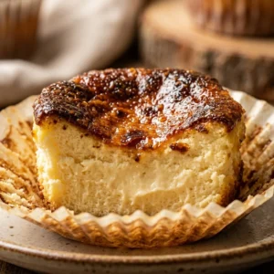 Delicious Basque Burnt Cheesecake Cupcakes topped with caramelized crust.