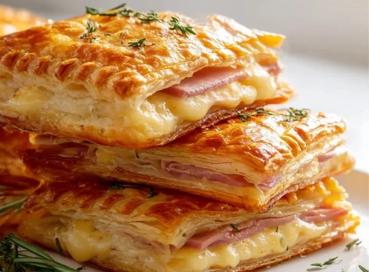 Beef Ham and Cheese Puff Pastry Stacks