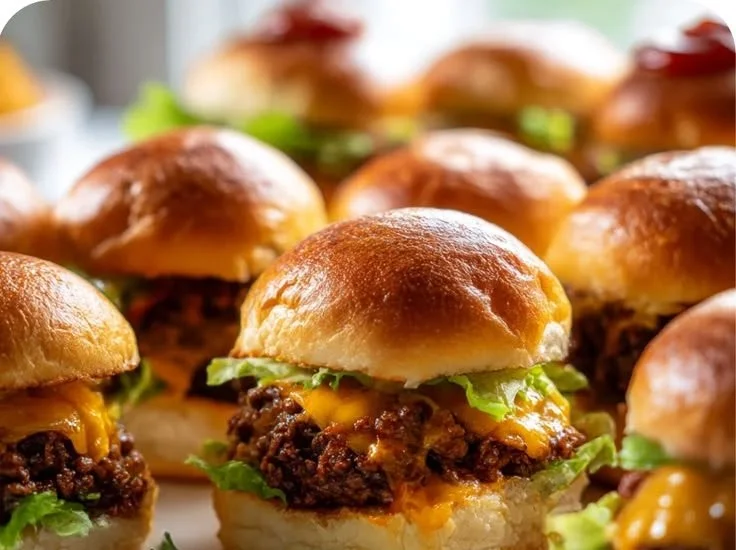 Delicious homemade beef sliders served with fresh toppings and sauces