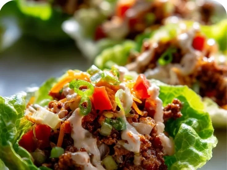 Big Mac-Style Lettuce Wrap Cups ready to serve on a platter