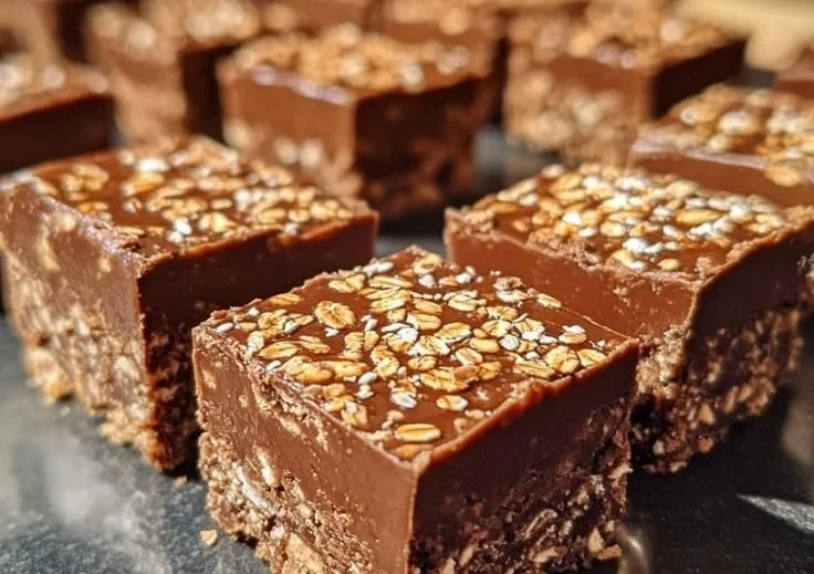 Delicious Brigadeiro Oat Fudge Squares in a tempting chocolate arrangement.