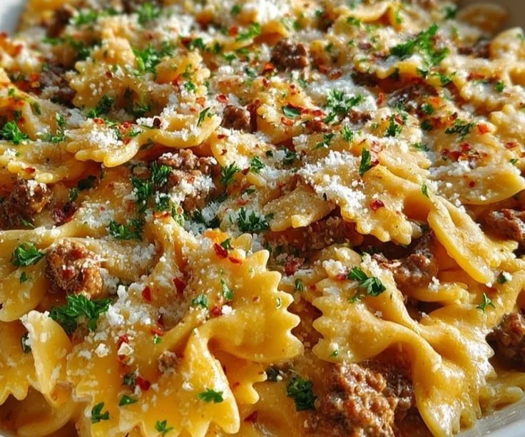 Cajun Alfredo Bowtie Pasta with Ground Beef