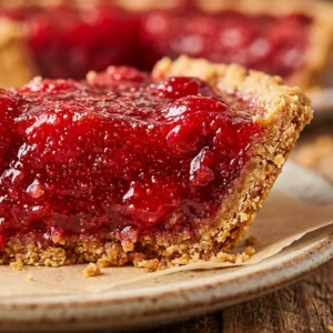 Delicious Cherry Kool-Aid Pie served with a cherry garnish
