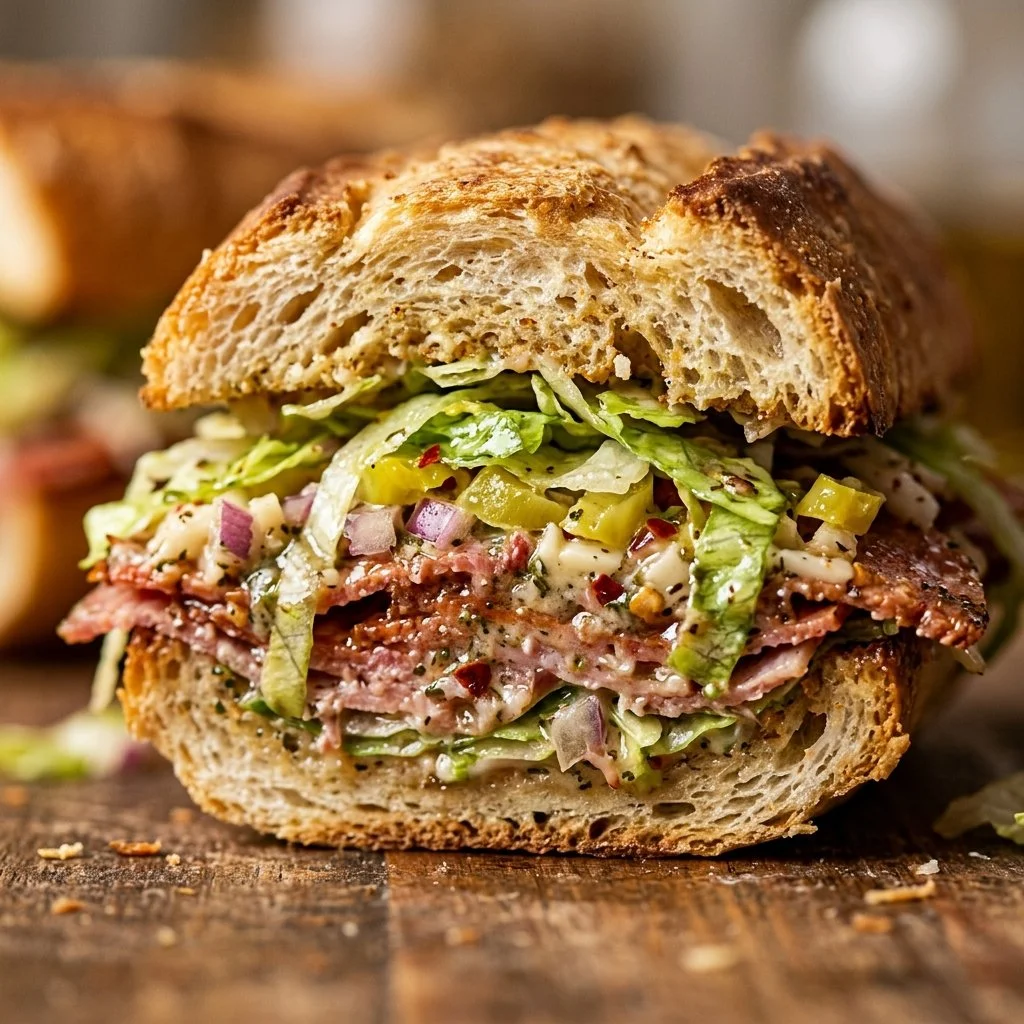 Chopped Italian Grinder Salad Sandwiches with fresh ingredients and vibrant colors.