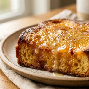 Toasted bread topped with sweet condensed milk, a tasty dessert or snack.