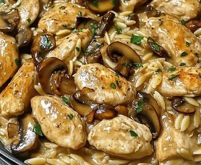 Creamy Chicken Marsala Orzo Skillet