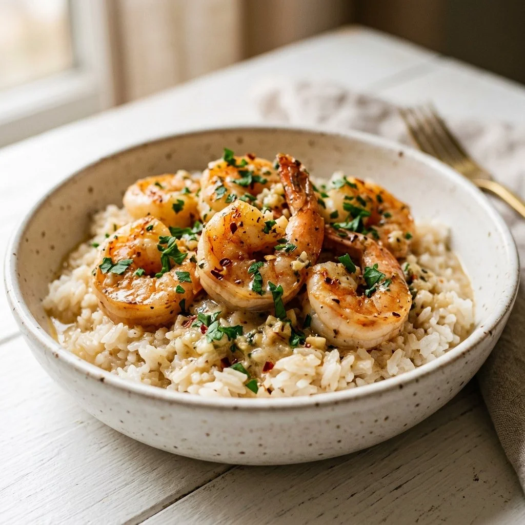 Creamy Garlic Butter Shrimp and Rice