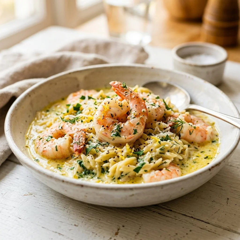 Creamy Lemon Herb Shrimp Orzo (One-Pot Recipe)